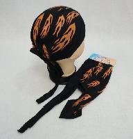 Skull Cap-Black with Orange Flames